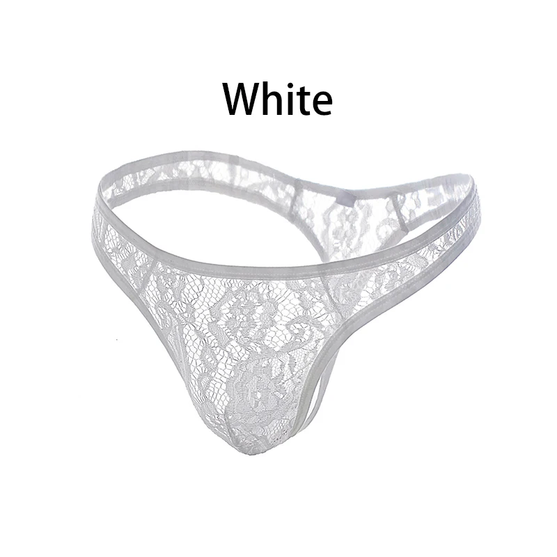 2PCS Men's Lace Thong Sexy Underwear See Through Tanga Hombre G-String Transparent Lingerie U Pouch Underpants T-Back Panties Erotic Lace Thong Men Sexy Underwear G-String Perspective Lingerie T-Back