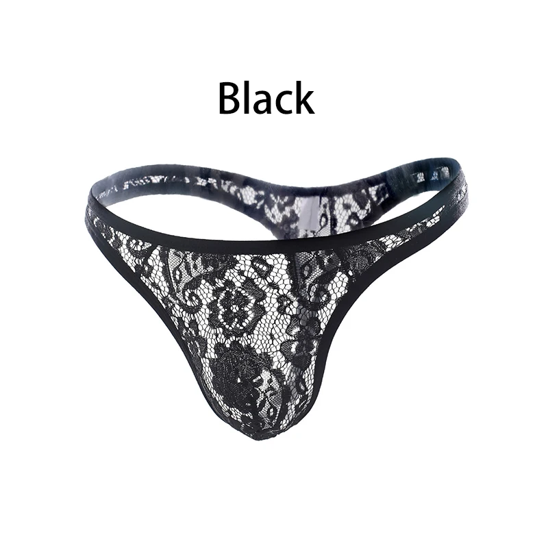 2PCS Men's Lace Thong Sexy Underwear See Through Tanga Hombre G-String Transparent Lingerie U Pouch Underpants T-Back Panties Erotic Lace Thong Men Sexy Underwear G-String Perspective Lingerie T-Back