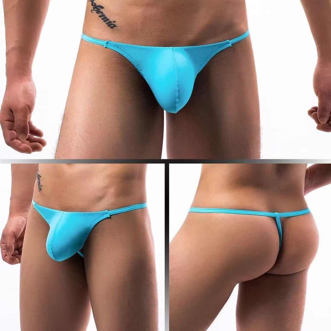 3PCS Men Thongs and G Strings Underwear Low Rise Solid Briefs Penis Hipster Jockstrap Lingerie Tanga Hombre Sexy Breathable Thong