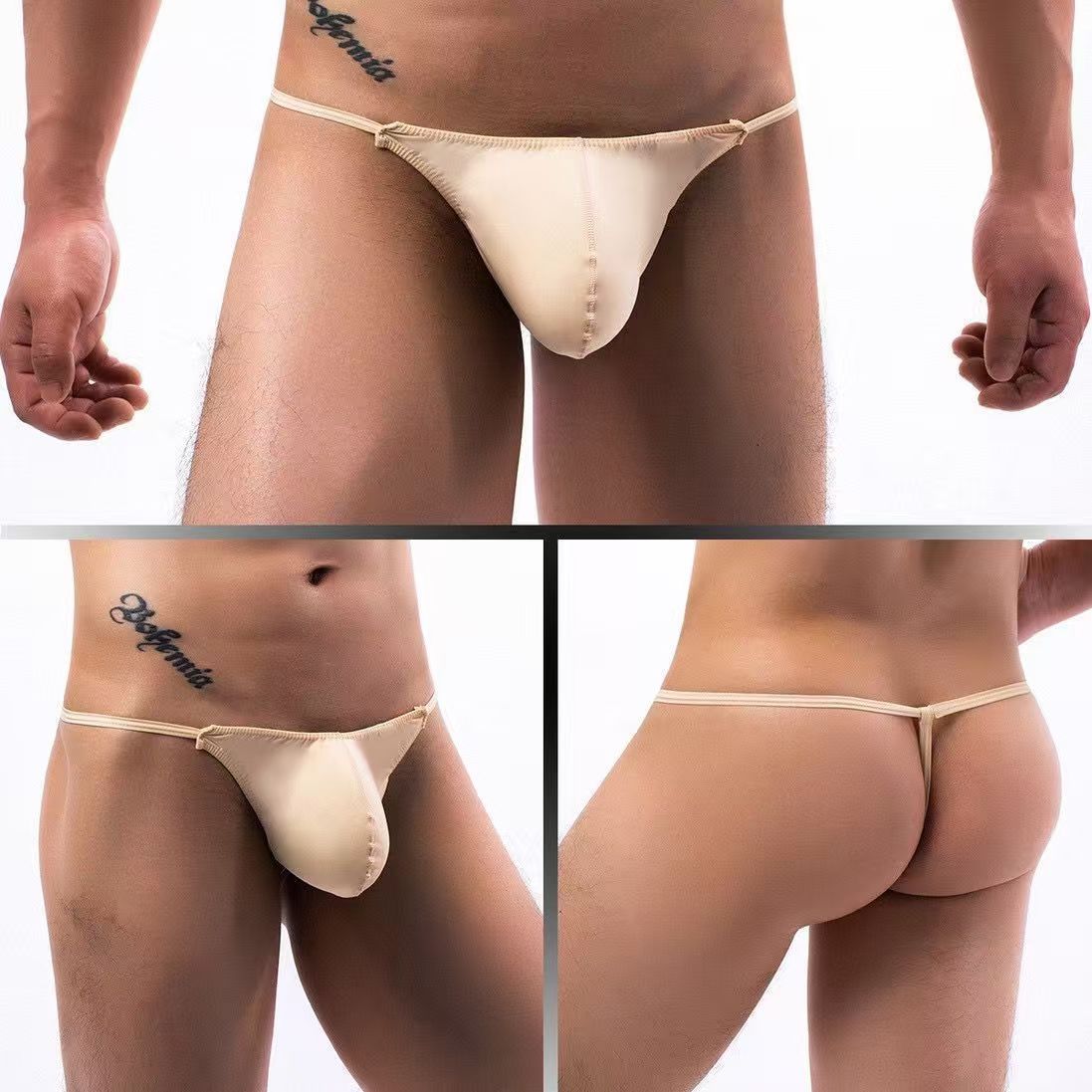 3PCS Men Thongs and G Strings Underwear Low Rise Solid Briefs Penis Hipster Jockstrap Lingerie Tanga Hombre Sexy Breathable Thong
