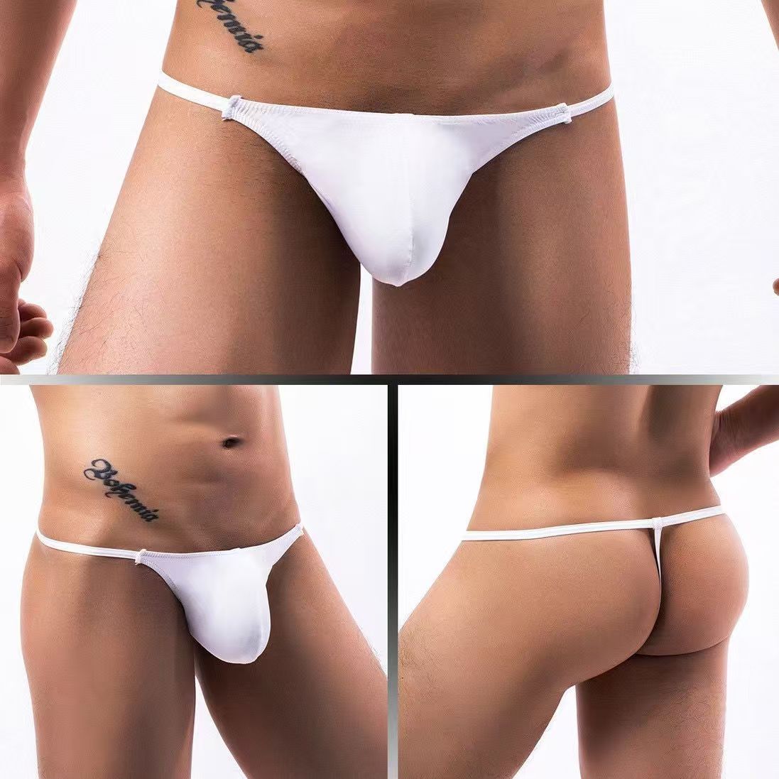 3PCS Men Thongs and G Strings Underwear Low Rise Solid Briefs Penis Hipster Jockstrap Lingerie Tanga Hombre Sexy Breathable Thong