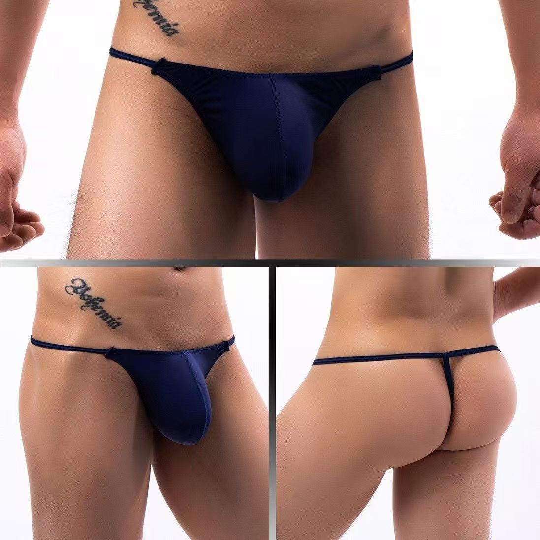 3PCS Men Thongs and G Strings Underwear Low Rise Solid Briefs Penis Hipster Jockstrap Lingerie Tanga Hombre Sexy Breathable Thong