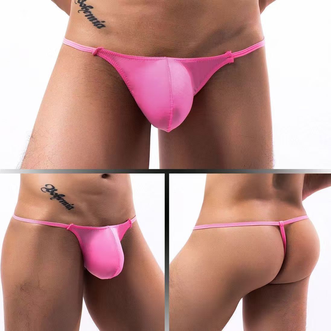 3PCS Men Thongs and G Strings Underwear Low Rise Solid Briefs Penis Hipster Jockstrap Lingerie Tanga Hombre Sexy Breathable Thong