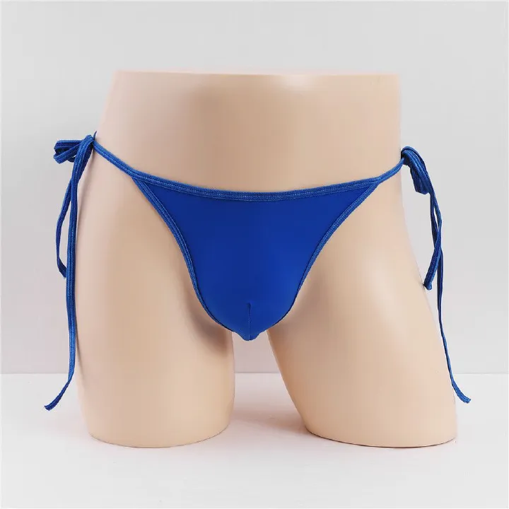 2 PCS Sexy Men's Thongs Viscose Lacing Up Breathable Ultra Low Waist Backless Briefs Underpants Thong Man Underwear For Men