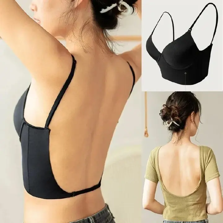 Women Invisible Bra Deep U Plunge Bras Backless Top for Dresses Lingerie with Transparent Strap Push Up Strapless Underwea Backless U-shaped Beautiful Back Sling Underwear Seamless Small Chest