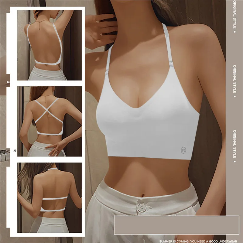 Women Invisible Bra Deep U Plunge Bras Backless Top for Dresses Lingerie with Transparent Strap Push Up Strapless Underwea Backless U-shaped Beautiful Back Sling Underwear Seamless Small Chest