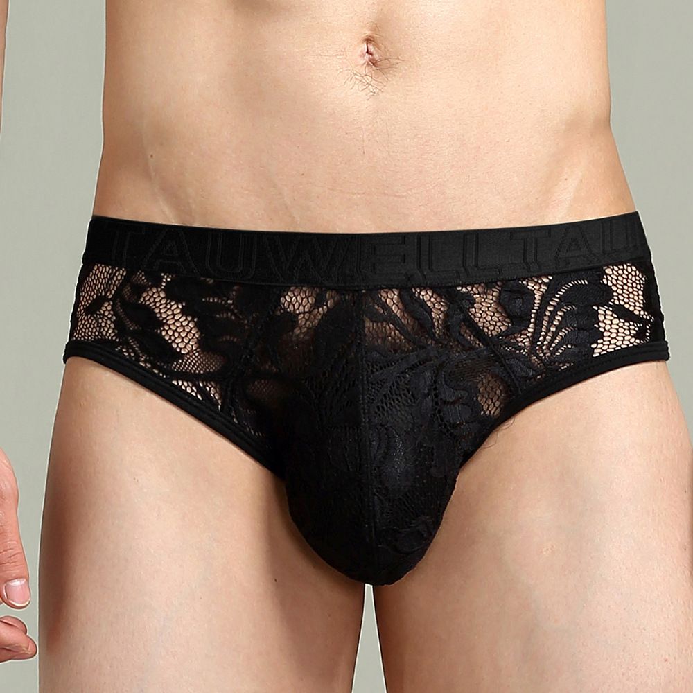 2PCS Mens Lace Panties Sexy Sissy Underwear Lingerie Low Rise Underpants Transparent Lace Briefs Men See Through Sexy Lace Panties Male Transparent Underpants Plus Size Solid Color Men Underwear