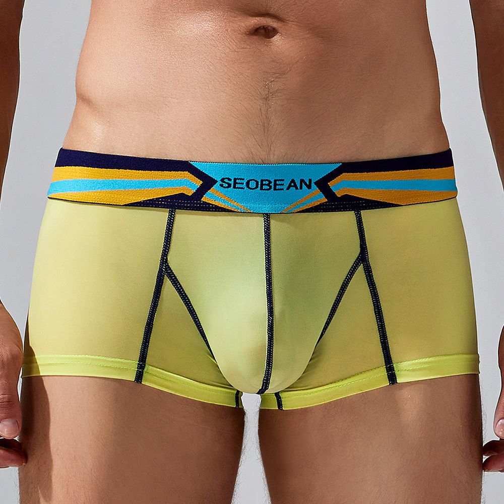 2PCS Thin Breathable Cotton Men Boxer Shorts Trendy Print Male Boxer Knickers Seamless Men's Underwear Comfort Men Boxers Shorts Digital print Men Sexy Boxer Cotton fashion U convex pouch male gay
