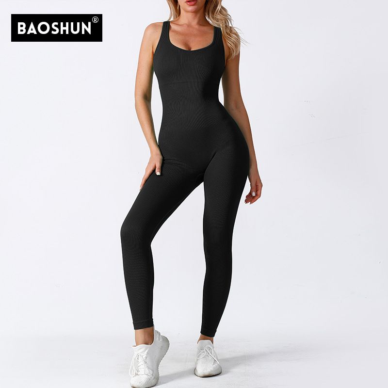Shapewear Jumpsuits for Women Built- In Bra Bodycon Square Neck Sleeveless Summer Rompers Ribbed Jumpsuit