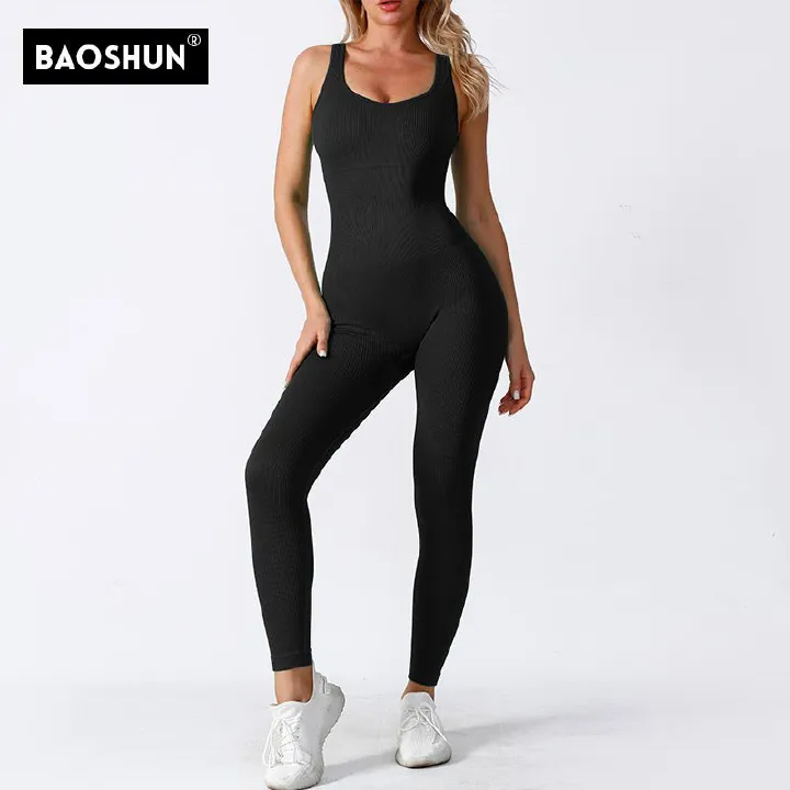 Shapewear Jumpsuits for Women Built- In Bra Bodycon Square Neck Sleeveless Summer Rompers Ribbed Jumpsuit