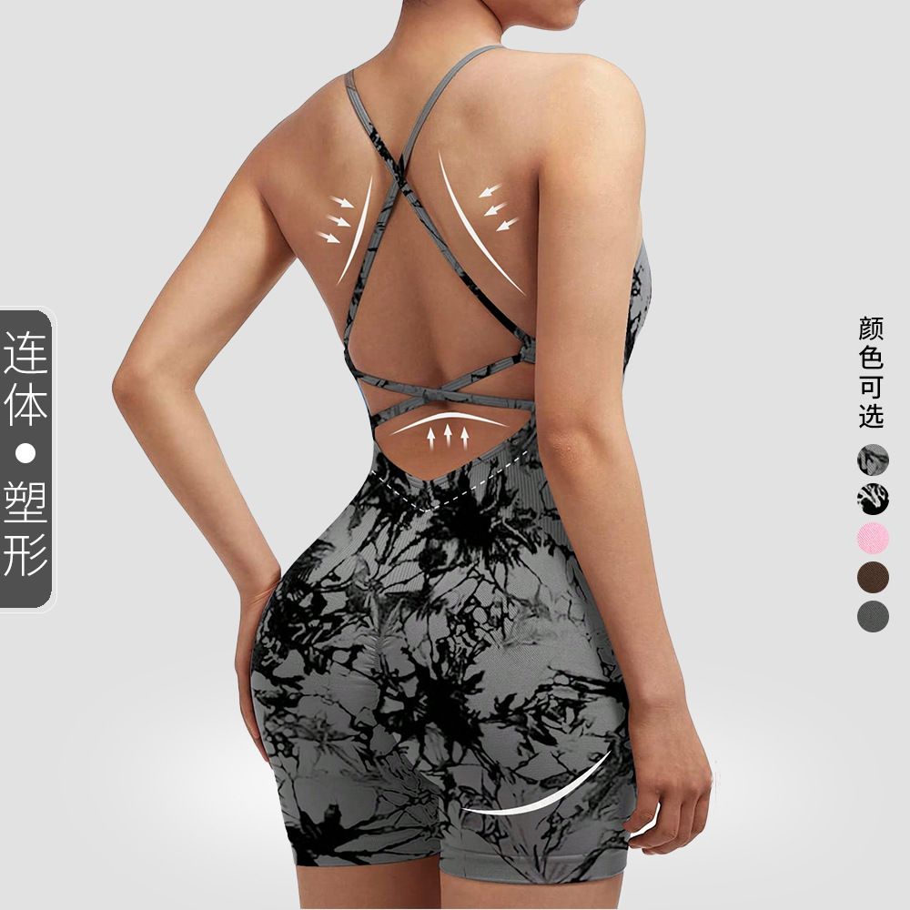 Yoga Sxy Criss Cross Backless Cami Sports Romper,Women's Jumpsuits Ribbed One Piece Workout Sleeveless Rompers Tank Top Shorts Girl Backless Jumpsuit Workout Bodysuit Women Gym Sports Overall Sportswe