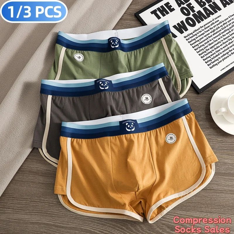 3PCS Antibacterial Big U Breathable Crotch Men's Panties 100% Cotton Trendy Underpants High Elastic Waist Boxers Briefs Cotton BoxerShorts Hombre Panties Man Breathable Underpants Sexy Sports Comfort