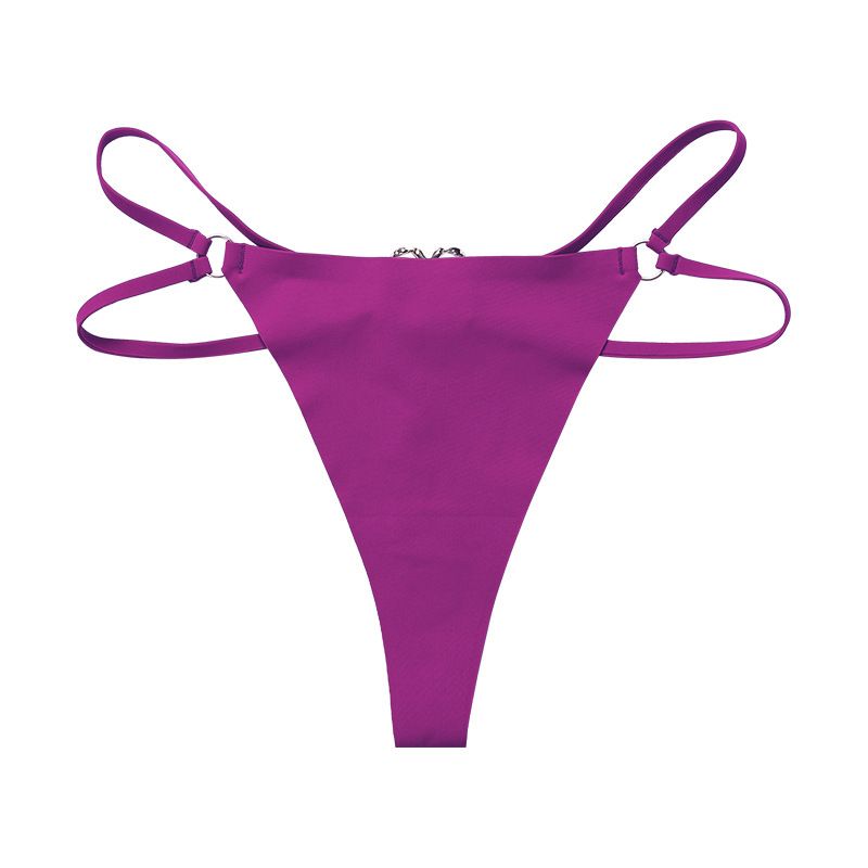 4PCS Iron Ring Sexy Women G String Briefs Ice Silk Panties Girls Underwear Thong Underpants Seamless Lingerie Plus Size Two Belts Hollow Out G-String Thongs Breathable Underwear for Female Solid Color