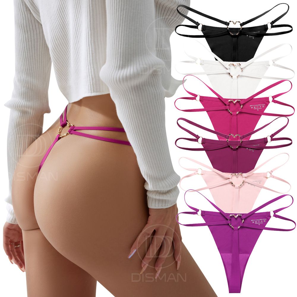 4PCS Iron Ring Sexy Women G String Briefs Ice Silk Panties Girls Underwear Thong Underpants Seamless Lingerie Plus Size Two Belts Hollow Out G-String Thongs Breathable Underwear for Female Solid Color