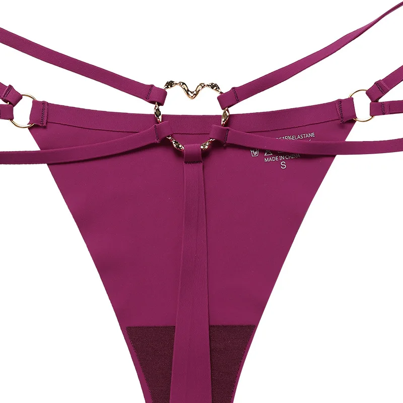 4PCS Iron Ring Sexy Women G String Briefs Ice Silk Panties Girls Underwear Thong Underpants Seamless Lingerie Plus Size Two Belts Hollow Out G-String Thongs Breathable Underwear for Female Solid Color