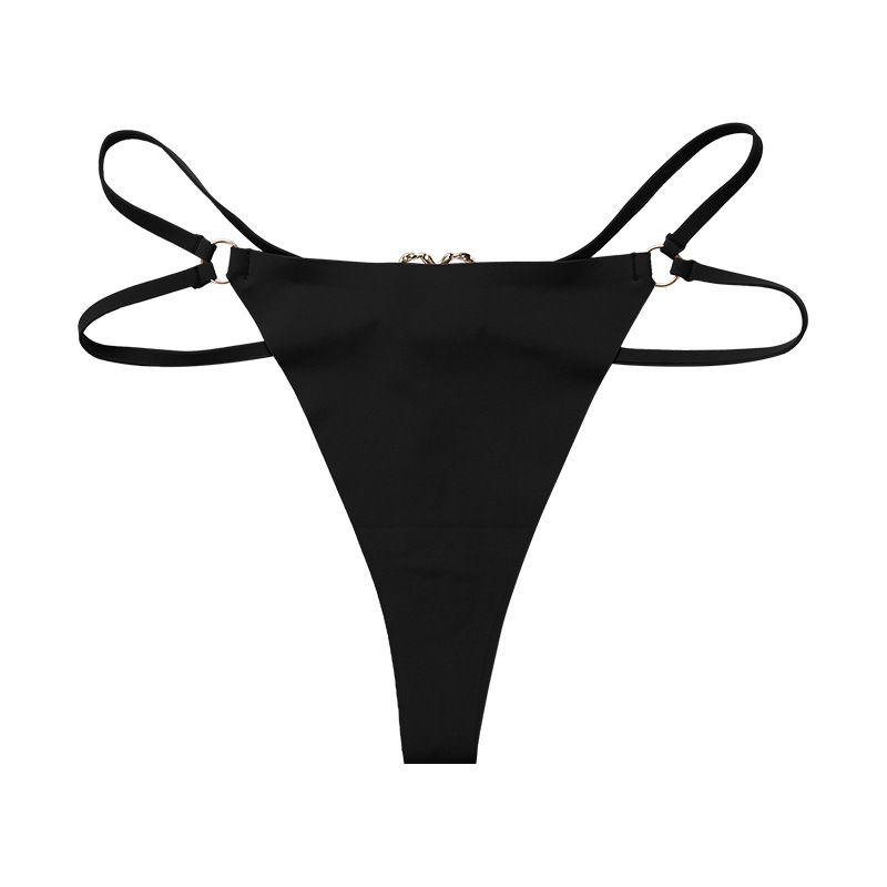4PCS Iron Ring Sexy Women G String Briefs Ice Silk Panties Girls Underwear Thong Underpants Seamless Lingerie Plus Size Two Belts Hollow Out G-String Thongs Breathable Underwear for Female Solid Color