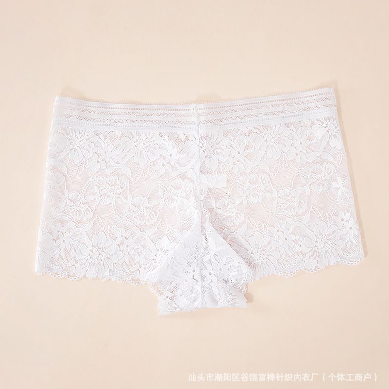 2PCS Female Boxers Underwear Silk Boyshorts Women Transparent Panties Shorts Ladies Perspective Lingerie Lace Transparent Floral Boxers Solid Color Perspective Shorts Hollow Out Ladies Floral Boxers