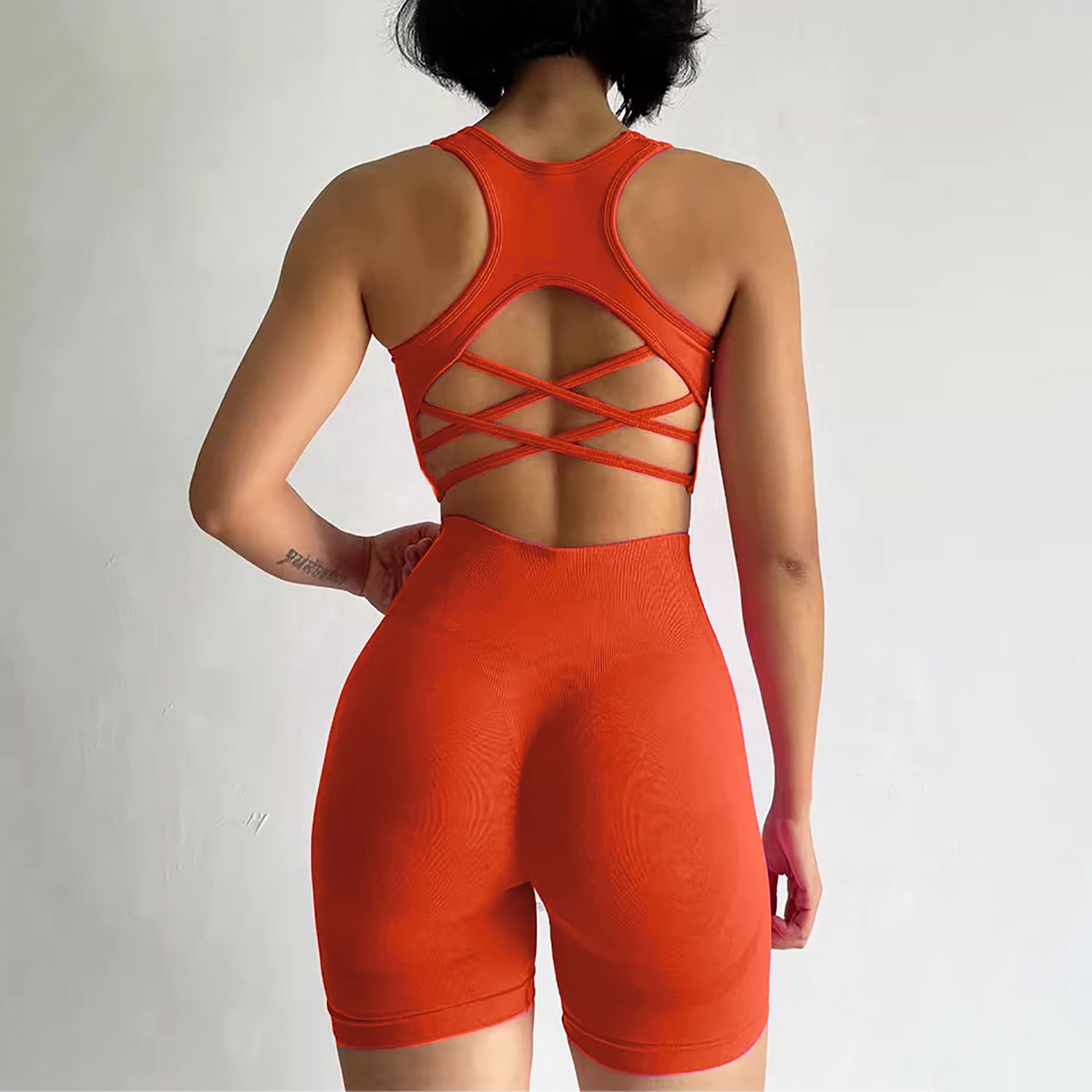 2 PCS/set Women's Seamless Yoga Set Sexy Sport Bra High Waist Sports Shorts Gym Fitness Sleeveless Workout Suit Sporstwear Yoga Suit for Women Seamless Fitness Gym Clothes Halter Sports Bra Matching