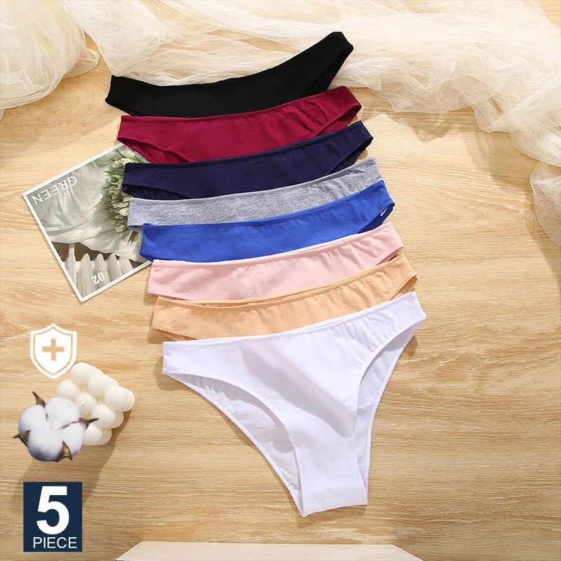 5PCS M-XXL Panties Women Cotton Lingerie Woman Underwear Sexy Femme Underwear Girls Underpant Panty Cotton Panties for Women Sexy Low Waist Briefs Female Breathable Underwear Girl Intimates Lingerie
