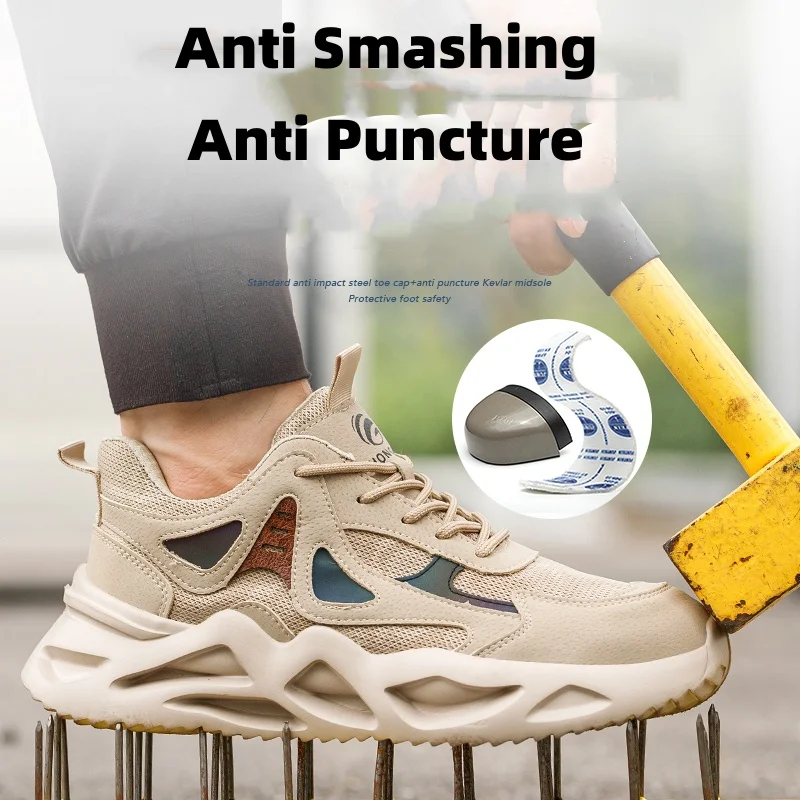 Lightweight Safety Shoes Men Work Shoes Steel Toe Cap Working Boots Sneakers Man Breathable Shoes Tactical Boots safety shoes for men, anti-impact and anti-piercing work shoes, fashionable