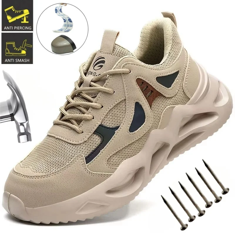 Lightweight Safety Shoes Men Work Shoes Steel Toe Cap Working Boots Sneakers Man Breathable Shoes Tactical Boots safety shoes for men, anti-impact and anti-piercing work shoes, fashionable