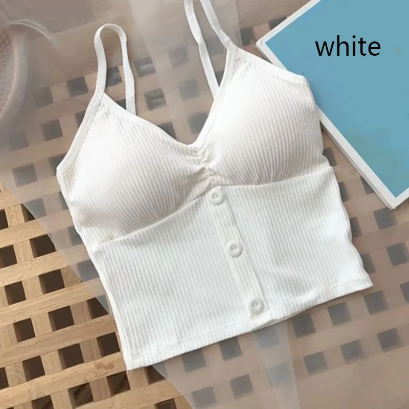 Women Knitted Tank Top Strap Vest Female Knitting Crop Top Chest Wrap Pure Cotton Underwear Camisoles Womens Tops Sexy Tank Top Women Built in Bra Solid Color Camis for Women Crop Top Off Shoulder