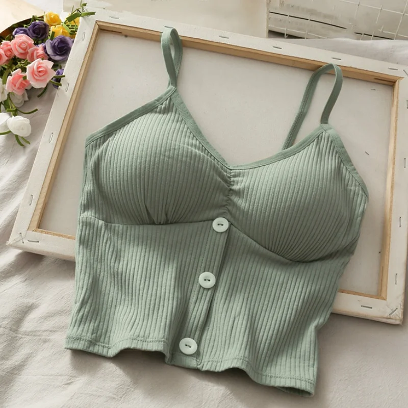 Women Knitted Tank Top Strap Vest Female Knitting Crop Top Chest Wrap Pure Cotton Underwear Camisoles Womens Tops Sexy Tank Top Women Built in Bra Solid Color Camis for Women Crop Top Off Shoulder