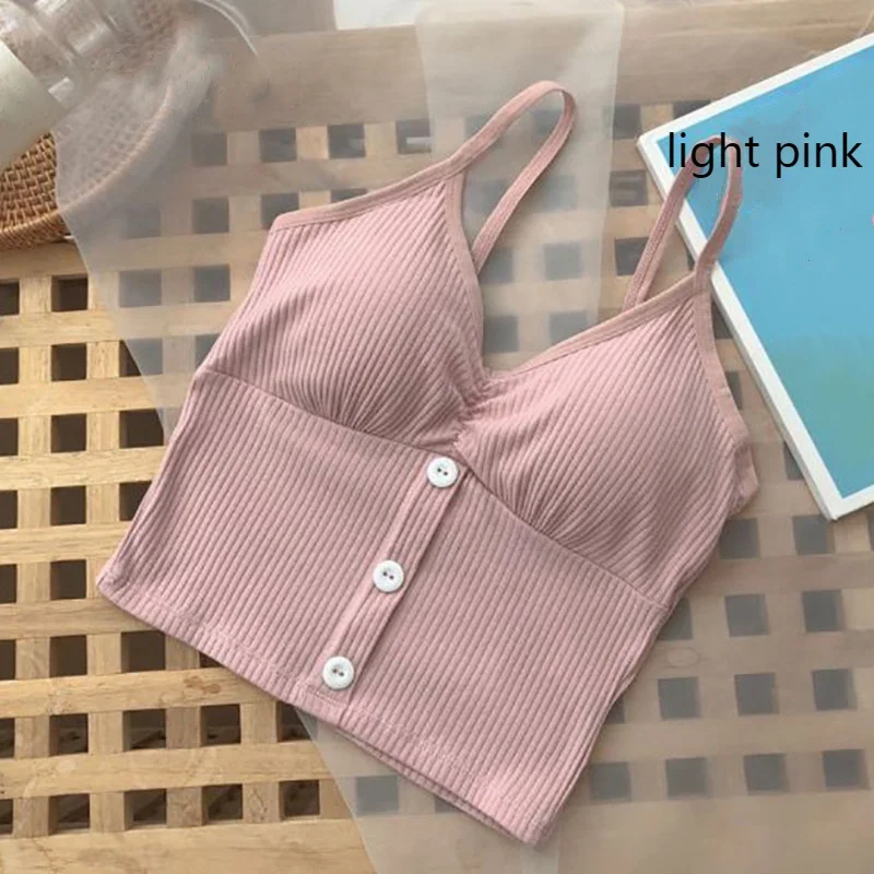 Women Knitted Tank Top Strap Vest Female Knitting Crop Top Chest Wrap Pure Cotton Underwear Camisoles Womens Tops Sexy Tank Top Women Built in Bra Solid Color Camis for Women Crop Top Off Shoulder