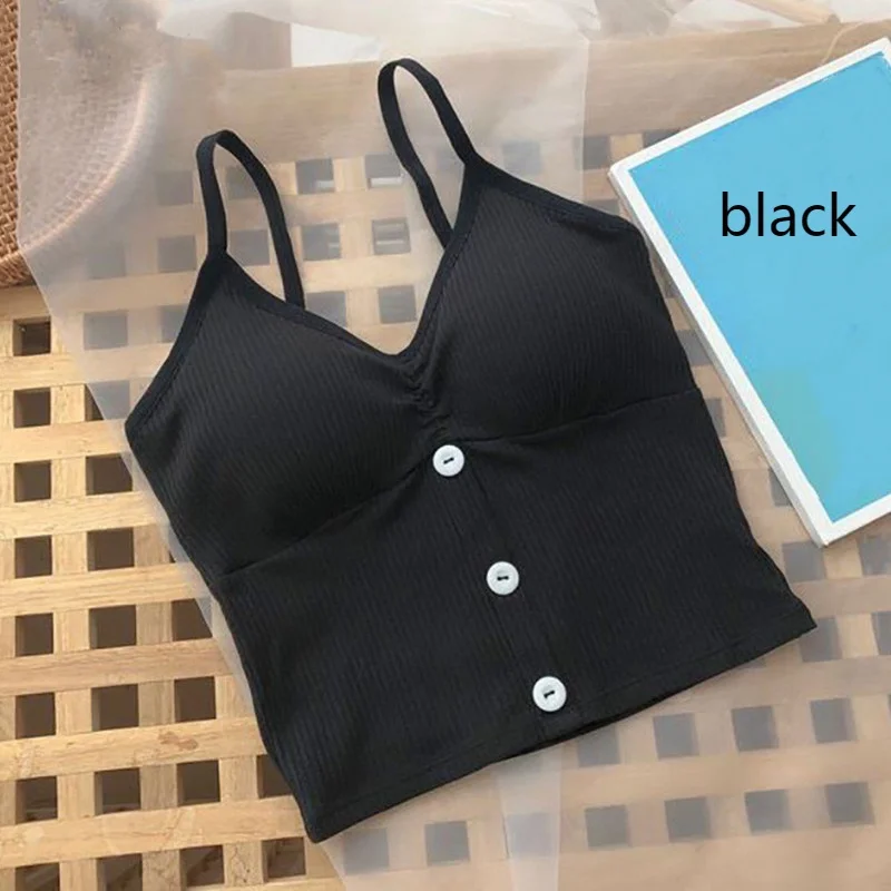 Women Knitted Tank Top Strap Vest Female Knitting Crop Top Chest Wrap Pure Cotton Underwear Camisoles Womens Tops Sexy Tank Top Women Built in Bra Solid Color Camis for Women Crop Top Off Shoulder
