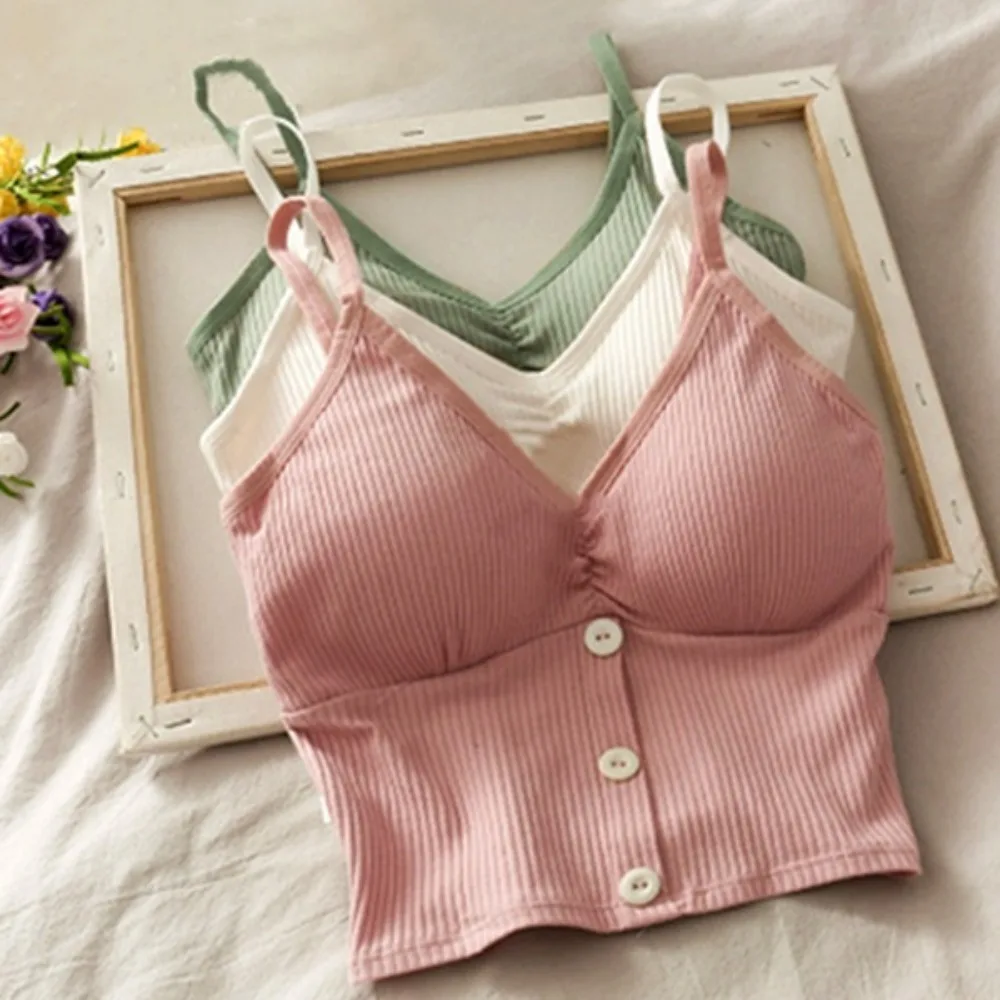 Women Knitted Tank Top Strap Vest Female Knitting Crop Top Chest Wrap Pure Cotton Underwear Camisoles Womens Tops Sexy Tank Top Women Built in Bra Solid Color Camis for Women Crop Top Off Shoulder