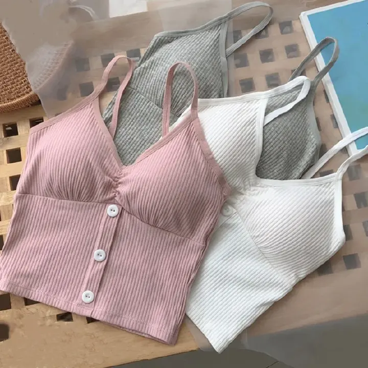Women Knitted Tank Top Strap Vest Female Knitting Crop Top Chest Wrap Pure Cotton Underwear Camisoles Womens Tops Sexy Tank Top Women Built in Bra Solid Color Camis for Women Crop Top Off Shoulder