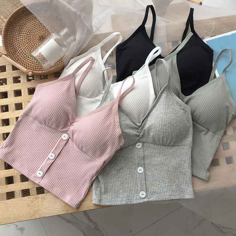 Women Knitted Tank Top Strap Vest Female Knitting Crop Top Chest Wrap Pure Cotton Underwear Camisoles Womens Tops Sexy Tank Top Women Built in Bra Solid Color Camis for Women Crop Top Off Shoulder