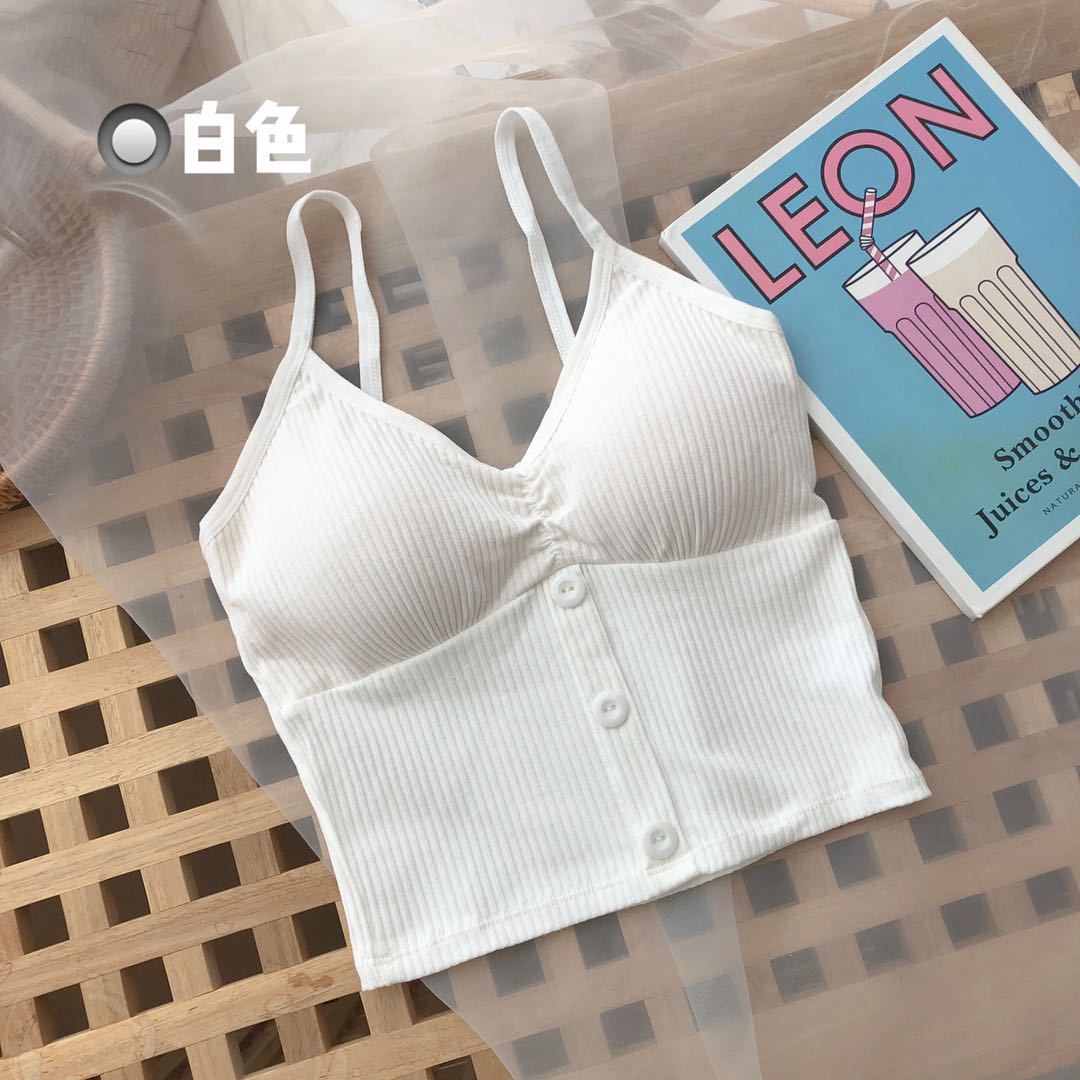 Women Knitted Tank Top Strap Vest Female Knitting Crop Top Chest Wrap Pure Cotton Underwear Camisoles Womens Tops Sexy Tank Top Women Built in Bra Solid Color Camis for Women Crop Top Off Shoulder