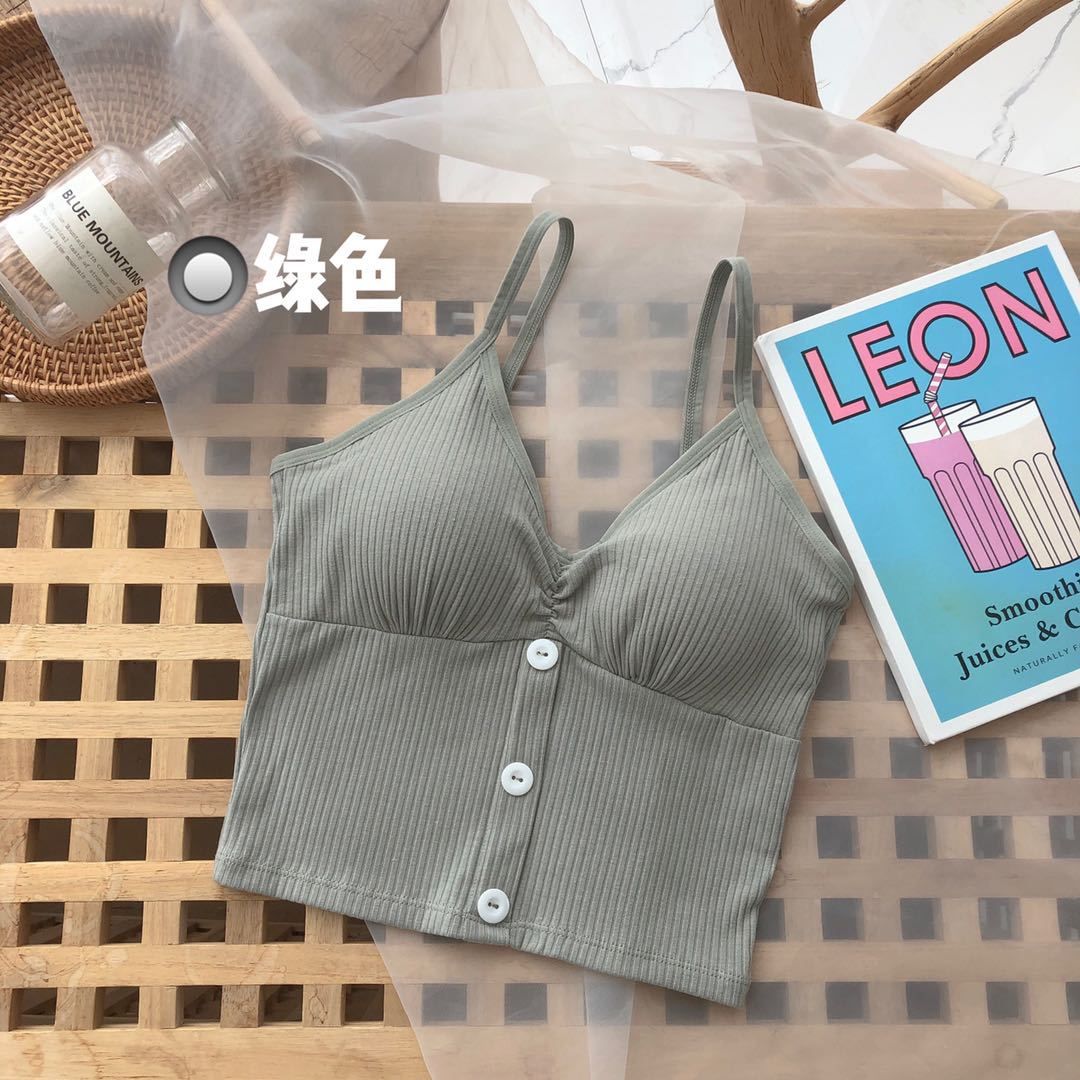 Women Knitted Tank Top Strap Vest Female Knitting Crop Top Chest Wrap Pure Cotton Underwear Camisoles Womens Tops Sexy Tank Top Women Built in Bra Solid Color Camis for Women Crop Top Off Shoulder
