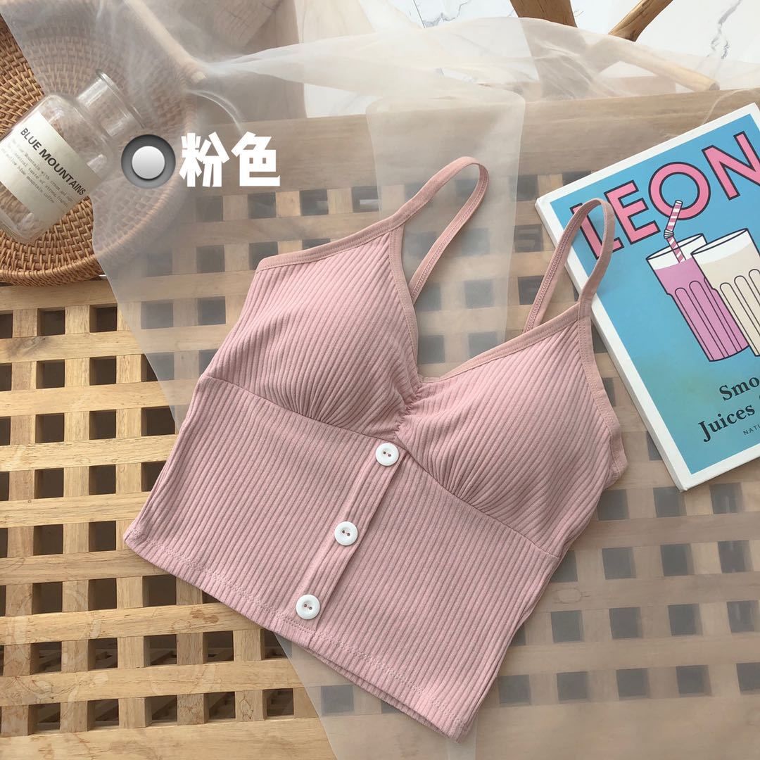 Women Knitted Tank Top Strap Vest Female Knitting Crop Top Chest Wrap Pure Cotton Underwear Camisoles Womens Tops Sexy Tank Top Women Built in Bra Solid Color Camis for Women Crop Top Off Shoulder