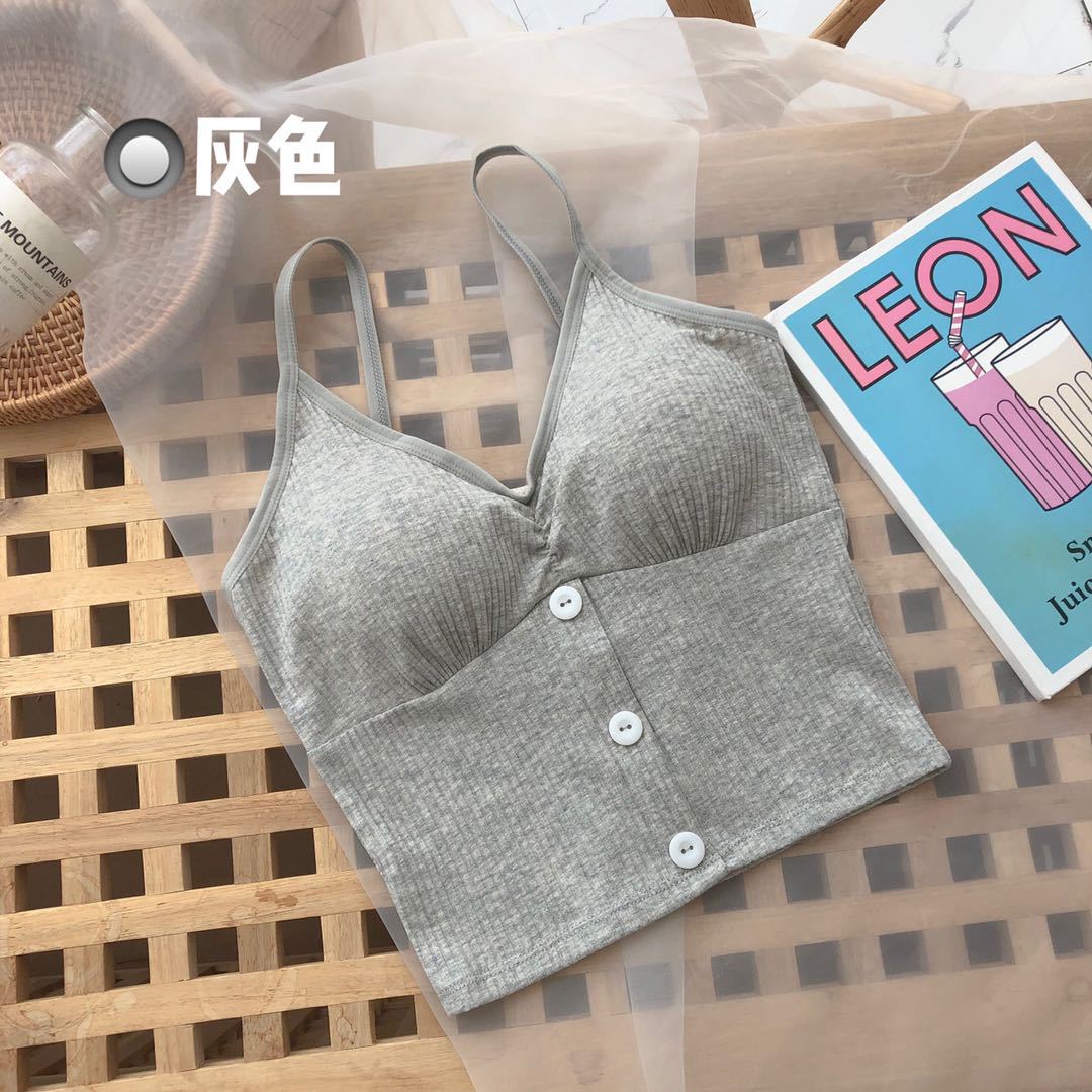 Women Knitted Tank Top Strap Vest Female Knitting Crop Top Chest Wrap Pure Cotton Underwear Camisoles Womens Tops Sexy Tank Top Women Built in Bra Solid Color Camis for Women Crop Top Off Shoulder