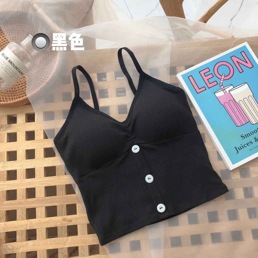 Women Knitted Tank Top Strap Vest Female Knitting Crop Top Chest Wrap Pure Cotton Underwear Camisoles Womens Tops Sexy Tank Top Women Built in Bra Solid Color Camis for Women Crop Top Off Shoulder