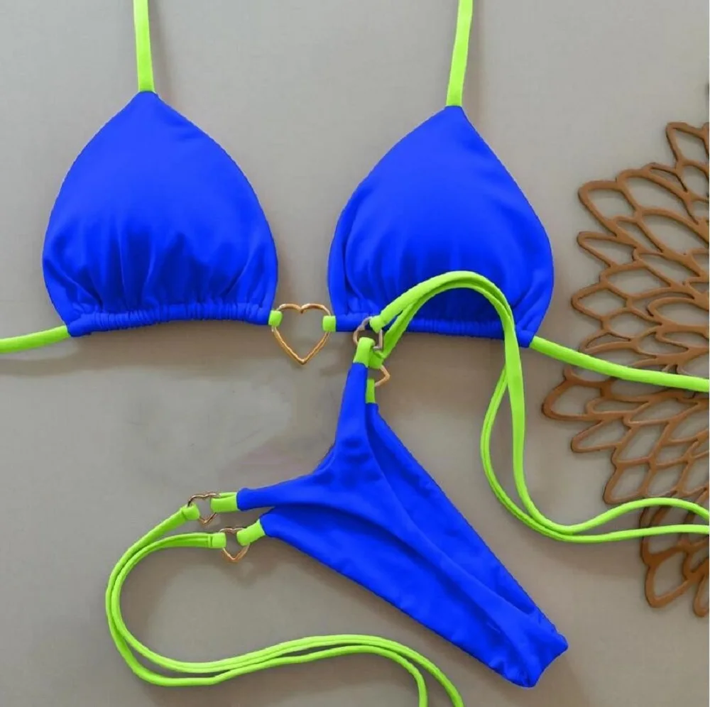 Sexy Halter Solid color Bikini Set Women's Swimsuit Two-piece Triangle Thong Swimwear Bathing Suit Brazilian Biquinis Bikini Women Sexy Brazil Swimsuit Beach Vacation Swimwear