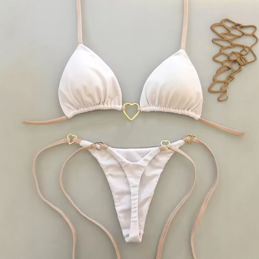 Sexy Halter Solid color Bikini Set Women's Swimsuit Two-piece Triangle Thong Swimwear Bathing Suit Brazilian Biquinis Bikini Women Sexy Brazil Swimsuit Beach Vacation Swimwear