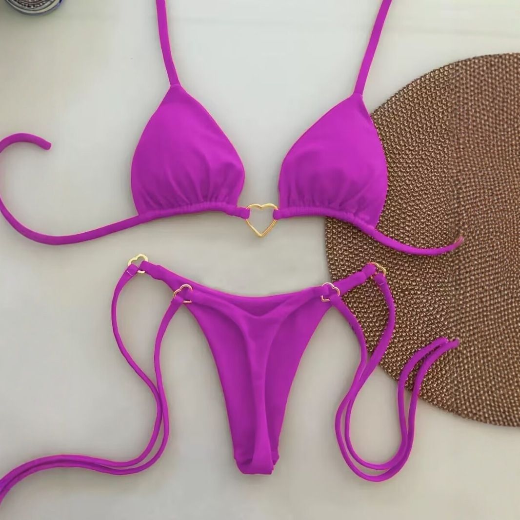 Sexy Halter Solid color Bikini Set Women's Swimsuit Two-piece Triangle Thong Swimwear Bathing Suit Brazilian Biquinis Bikini Women Sexy Brazil Swimsuit Beach Vacation Swimwear