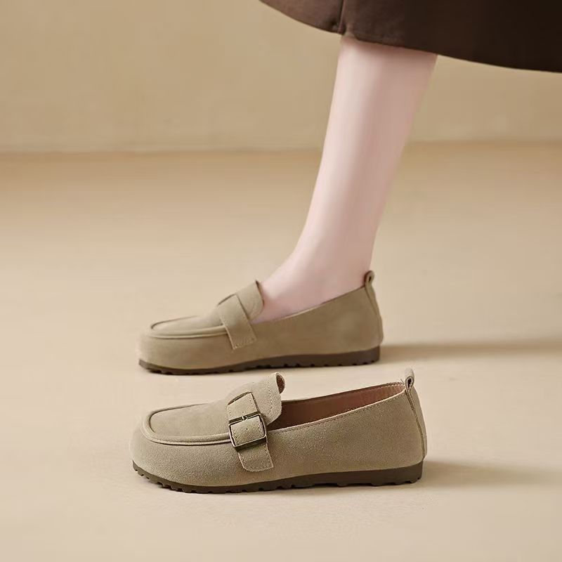 Suede flat shoes, soft leather and soft soles, bean shoes, loafers, suede leather shoes, round-toed flat single shoes, suede flat single shoes, women's one-foot soft soles, versatile bean shoes