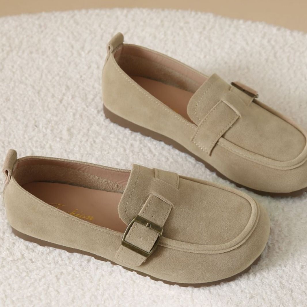 Suede flat shoes, soft leather and soft soles, bean shoes, loafers, suede leather shoes, round-toed flat single shoes, suede flat single shoes, women's one-foot soft soles, versatile bean shoes