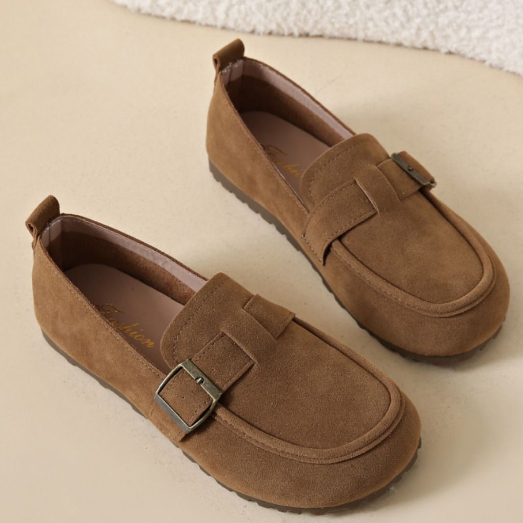 Suede flat shoes, soft leather and soft soles, bean shoes, loafers, suede leather shoes, round-toed flat single shoes, suede flat single shoes, women's one-foot soft soles, versatile bean shoes