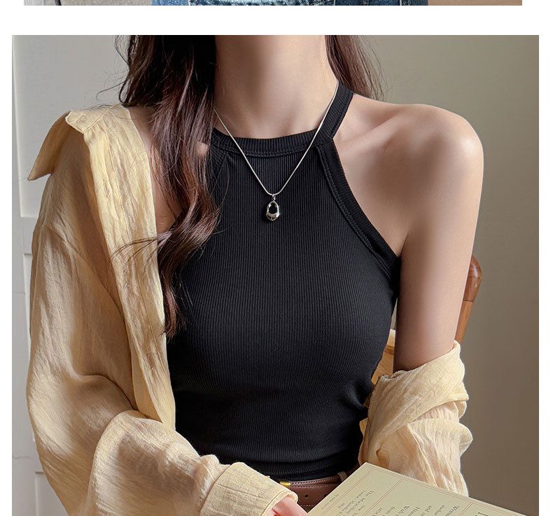 Threaded Halter Neck Camisole Top With Build-in Bra High Elastic Slim-fitting Sling Fixed Cup Breathable Women UnderwearSummer Tight Tank Top Breathable And Comfy Sleeveless Ves For Women's Summer