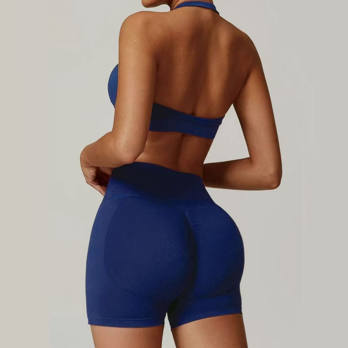 2 Pieces Yoga Suit for Women Seamless Fitness Gym Clothes Halter Sports Bra Matching Impact Shorts Workout Sets Gym Outfit Women's Seamless Yoga Set Sexy Sport Bra High Waist Sports Shorts Gym Fitness