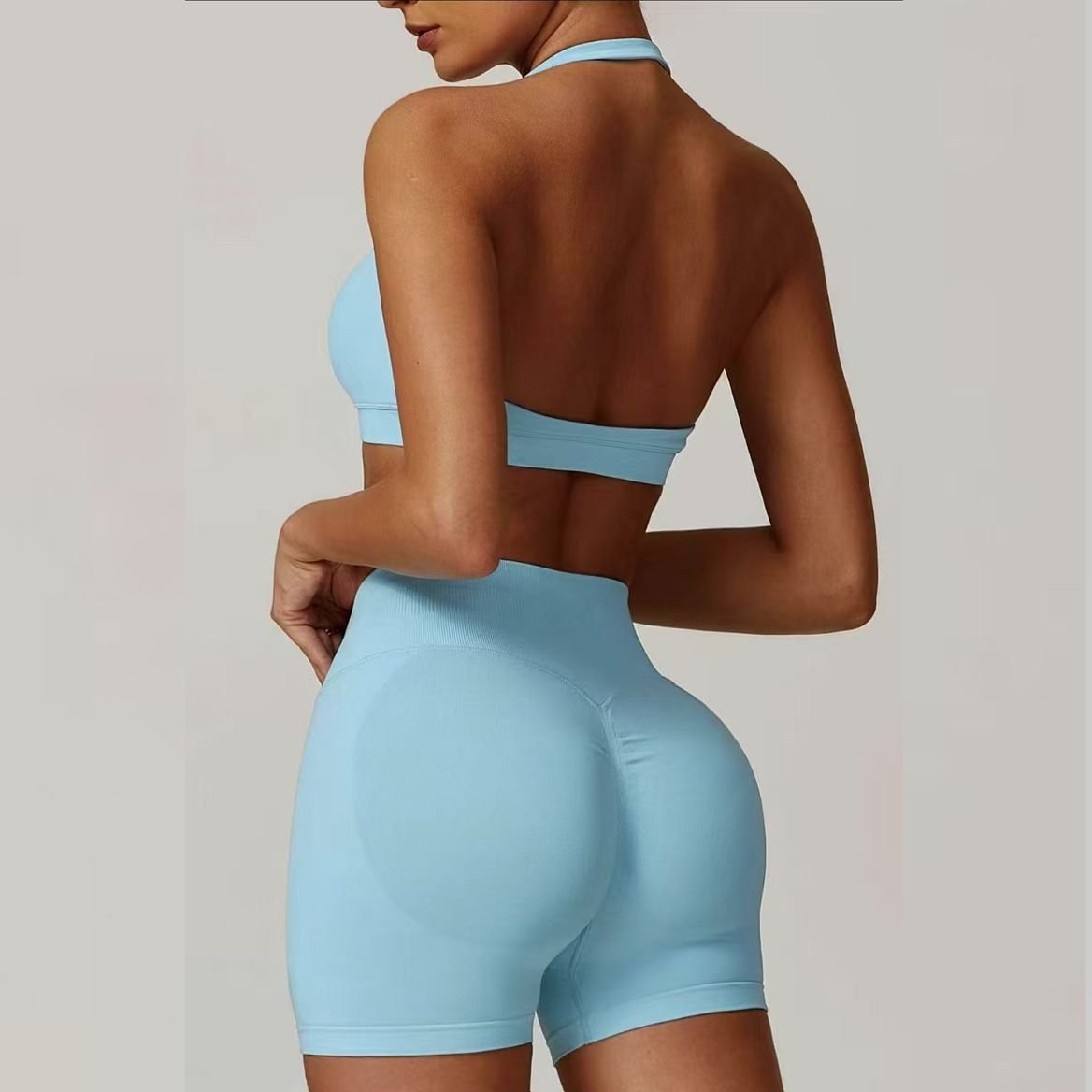2 Pieces Yoga Suit for Women Seamless Fitness Gym Clothes Halter Sports Bra Matching Impact Shorts Workout Sets Gym Outfit Women's Seamless Yoga Set Sexy Sport Bra High Waist Sports Shorts Gym Fitness