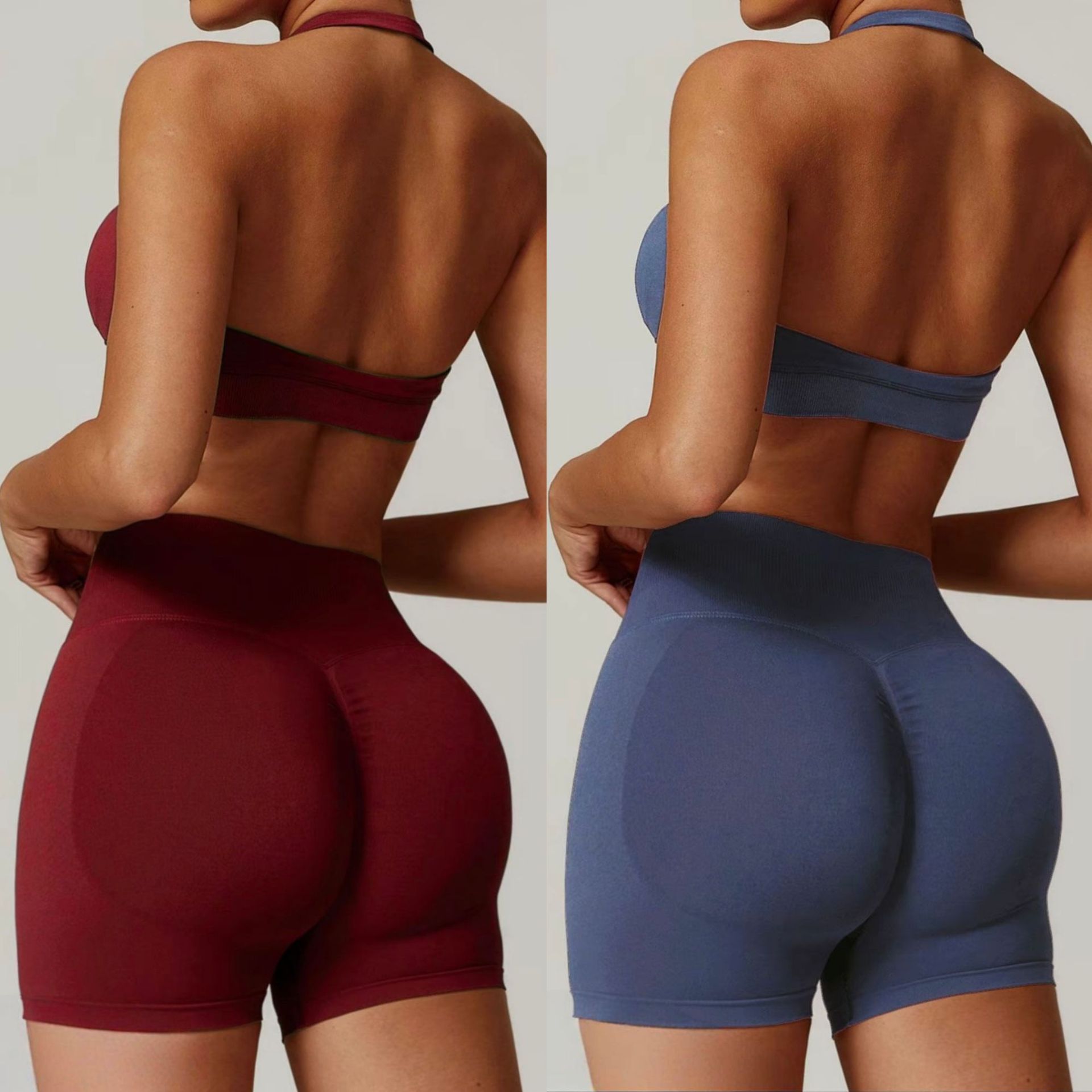2 Pieces Yoga Suit for Women Seamless Fitness Gym Clothes Halter Sports Bra Matching Impact Shorts Workout Sets Gym Outfit Women's Seamless Yoga Set Sexy Sport Bra High Waist Sports Shorts Gym Fitness