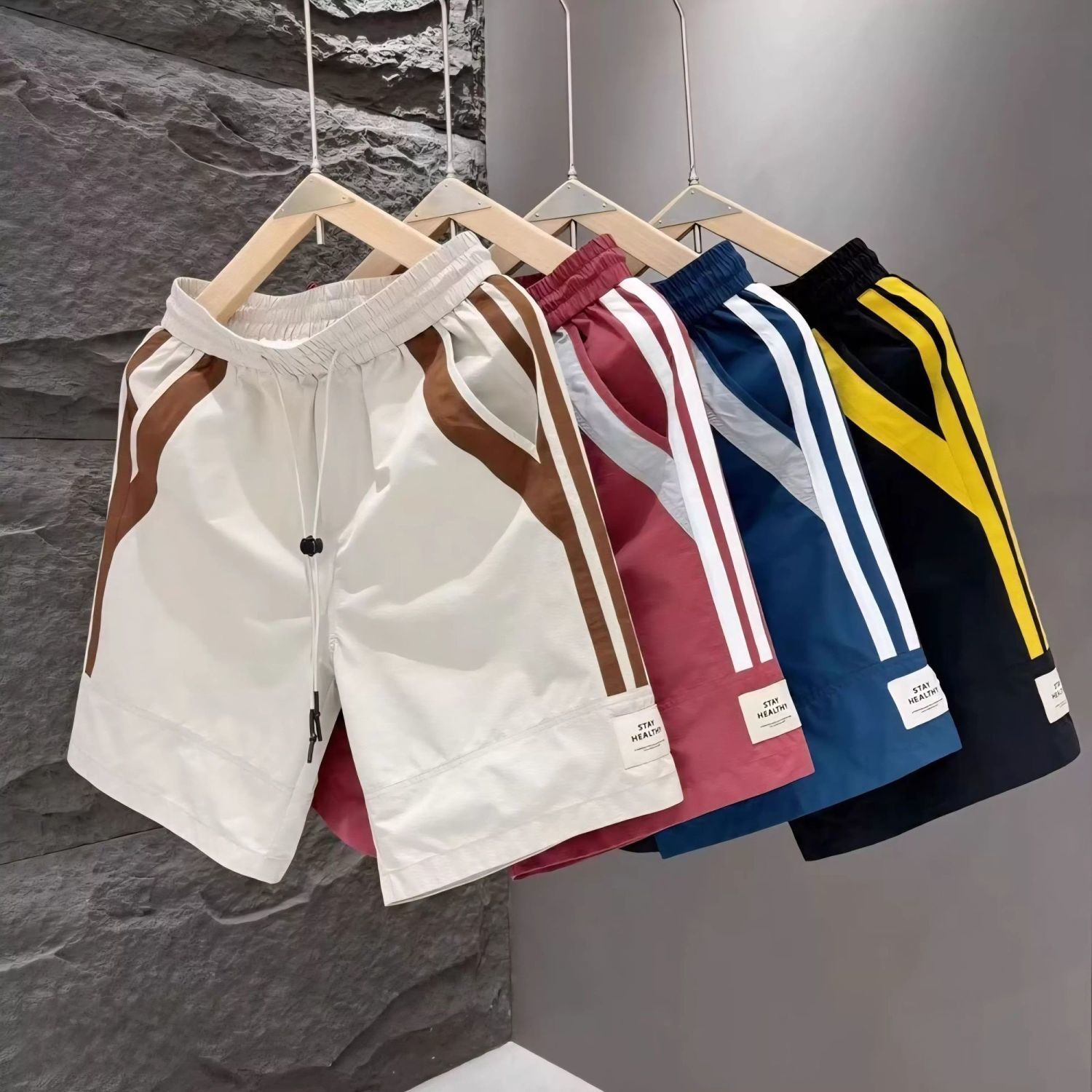 Summer Sports Shorts Men New Comfortable Elastic Waist Clothing Male Breathable Short Trousers Plus size Beach sports quick-drying shorts for men: simple striped loose and versatile ice silk breathabl