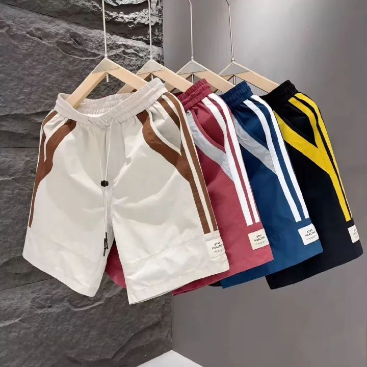 Summer Sports Shorts Men New Comfortable Elastic Waist Clothing Male Breathable Short Trousers Plus size Beach sports quick-drying shorts for men: simple striped loose and versatile ice silk breathabl