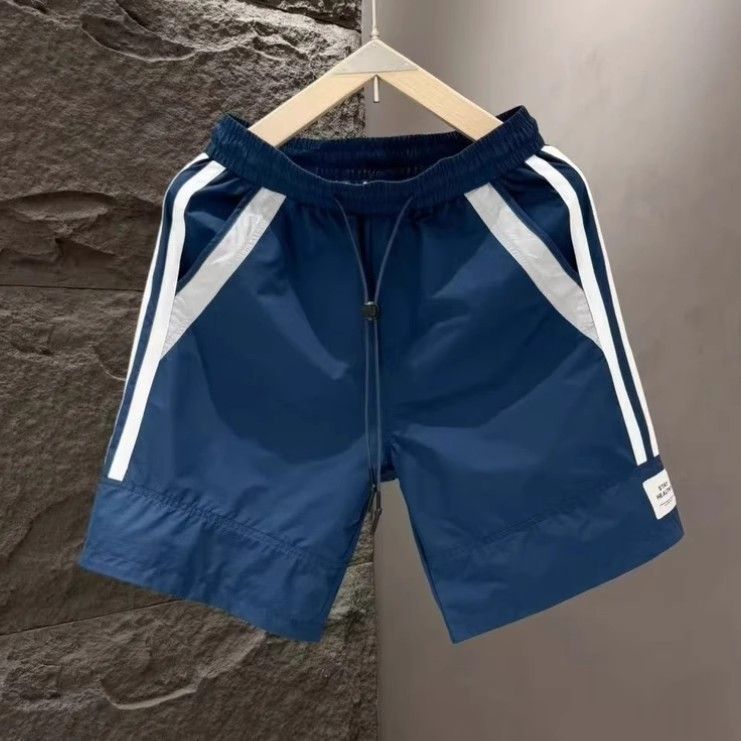 Summer Sports Shorts Men New Comfortable Elastic Waist Clothing Male Breathable Short Trousers Plus size Beach sports quick-drying shorts for men: simple striped loose and versatile ice silk breathabl